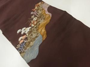 道長取りに草花模様織出し名古屋帯